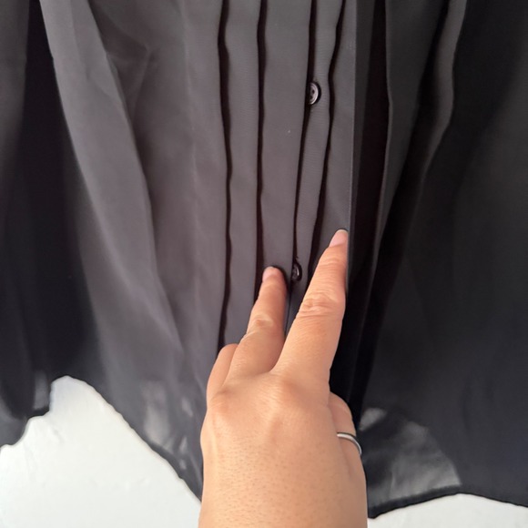 Ladyarrow Vintage Black Sheer Long Slv Tie Neck Blouse Pleated Front Career 14 - Picture 4 of 9